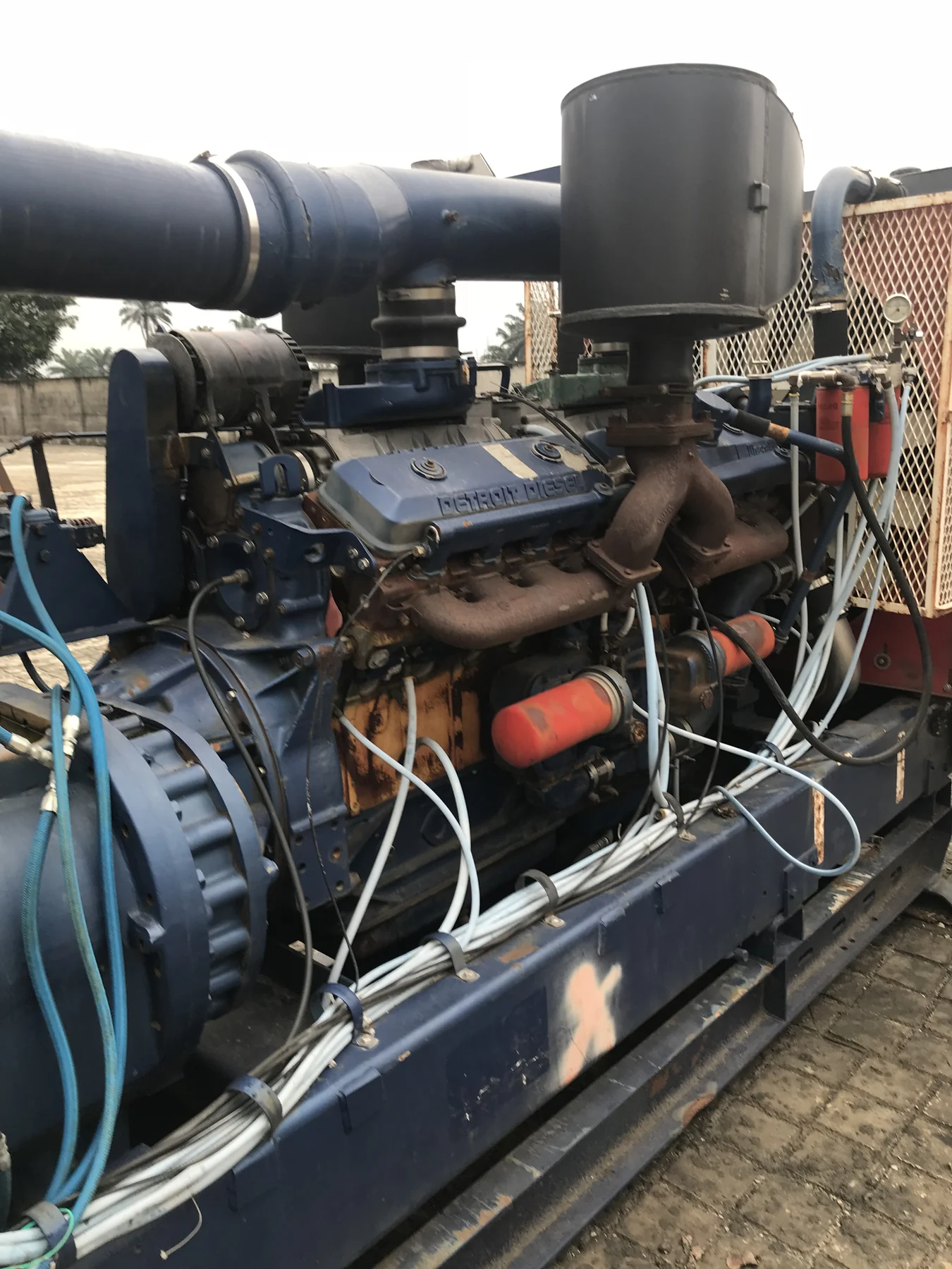 Industrial engine undergoing maintenance inspection